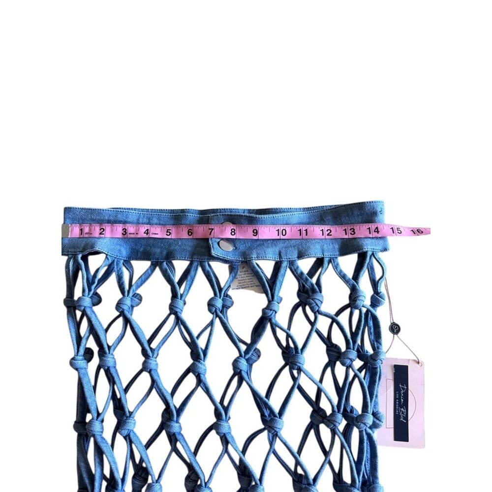 Denim Net Skirt Macrame Fringe Cover Up Party Club Wear Resort M Medium NWT - Picture 7 of 9